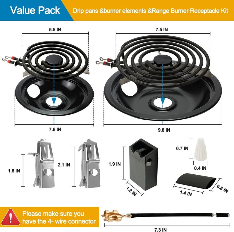 Fetechmate 318067041 318067051 Porcelain Stove Drip Pans Black, MP22YA Stove Elements Repalcement with 330031 Range Burner Receptacle Fit for Ken-more Tap-pan Frigi-daire Electric Stove by - Image 2